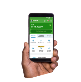 Smartphone com o app do PagBank aberto