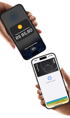 Dois iPhones se comunicando para realizar um pagamento.