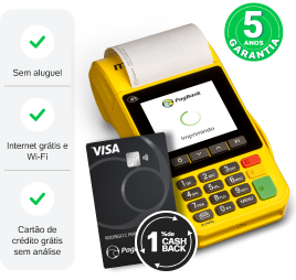 Parte da frente da Moderninha Smart 2 e seus principais benefícios: Sem aluguel, Internet grátis (funciona sozinha), Cartão de crédito grátis sem análise