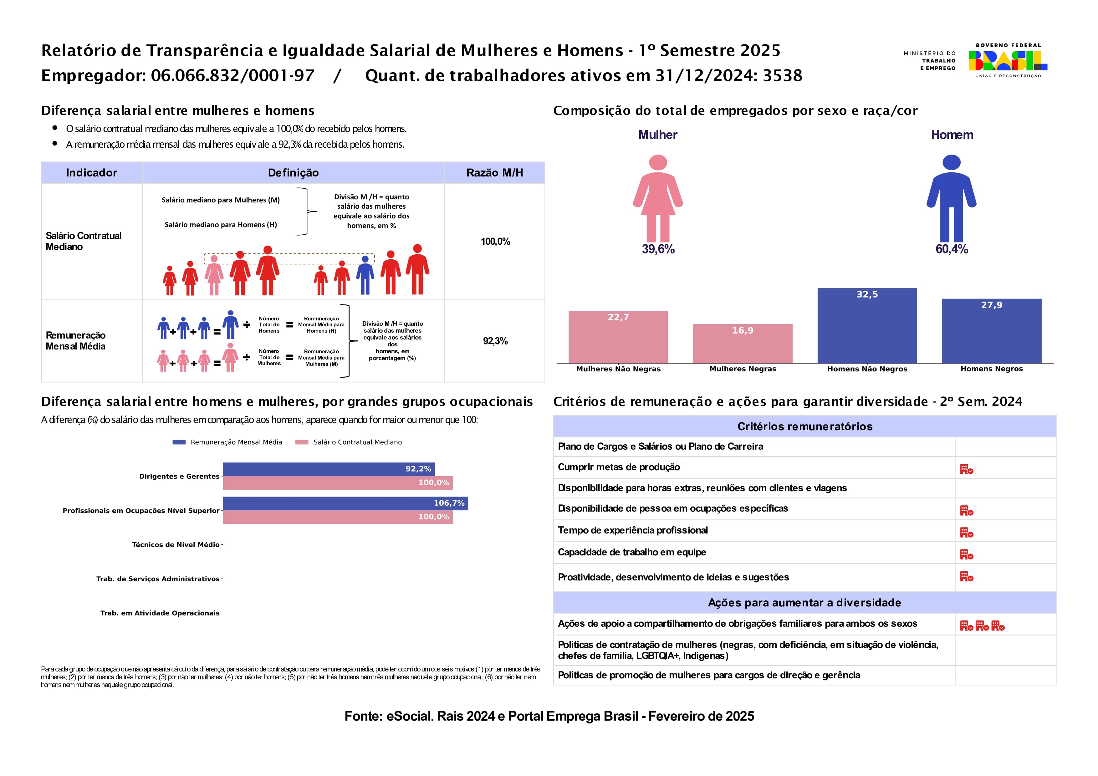 Relatório de transparência e igualdade salarial entre mulheres e homens - 1º Semestre de 2025, Empregador: CNPJ 06.066.832/0001-97