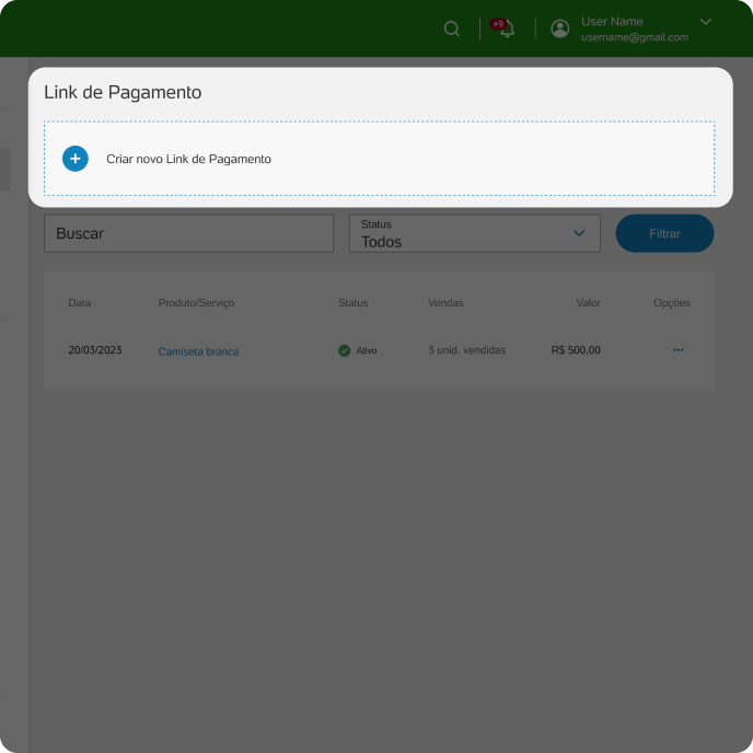 Tela para criar novo link de pagamento com opção de pagamento recorrente