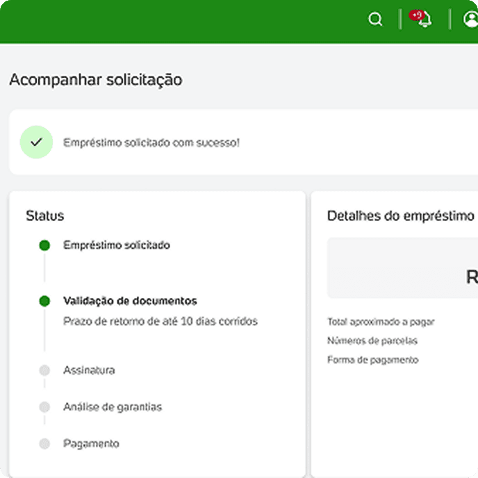 Revisão de informações para contratação de empréstimo na área logada do Internet Banking PagBank.