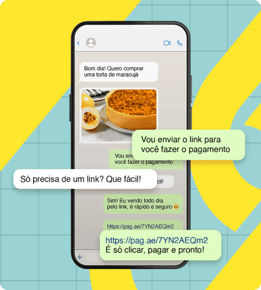 Link de pagamento do PagBank sendo enviado por mensagem para realizar cobranças online de forma prática