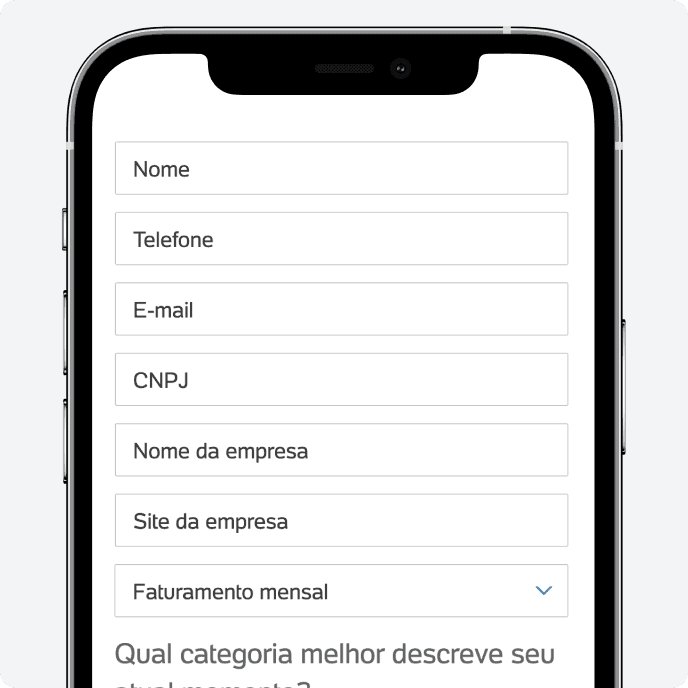 Tela de formulário do Checkout PagBank para cadastro de informações da empresa, incluindo dados de contato, CNPJ e informações do negócio.