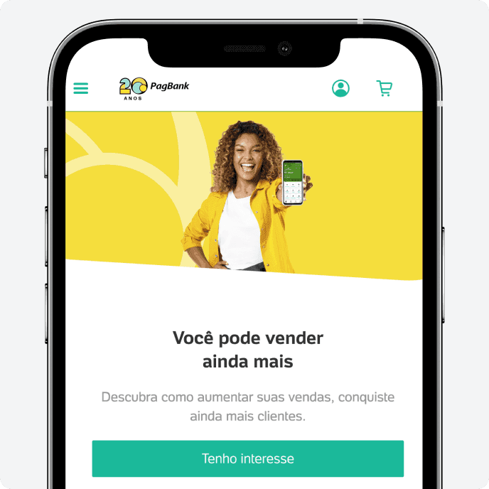 Passo a passo para contratação do Checkout PagBank em dispositivos móveis, mostrando cadastro e solicitação da solução de pagamentos para ecommerce e lojas virtuais.
