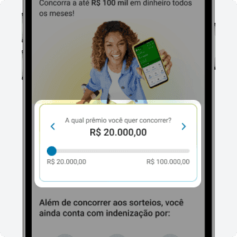 Tela do PagBank Premiado no aplicativo PagBank opção de prêmio ajustado para R$ 20 mil e informações sobre sorteios mensais.